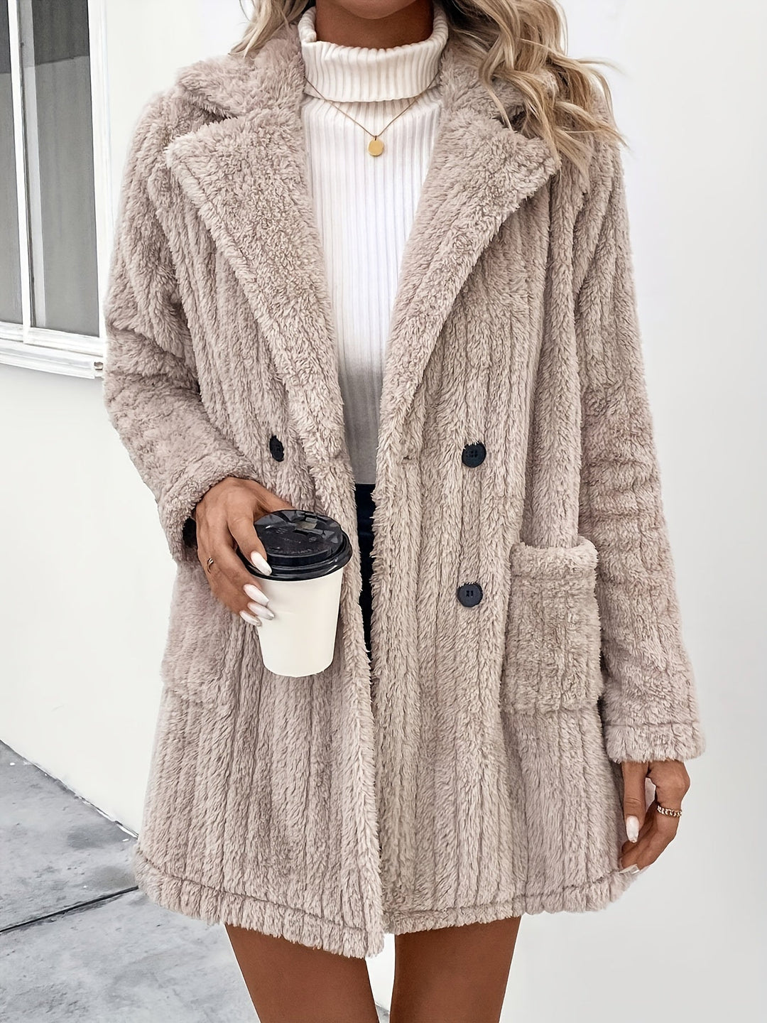Drune | Geknöpft Teddy-Mantel - Weicher Plüschstoff - Mittellang - Lässiger Winterstil