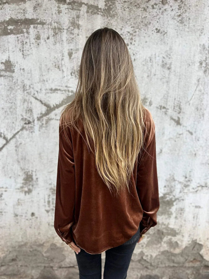 Drune | Elegante Samtbluse mit Tasche Weich und Stilvoll Perfekt Für Festliche Anlässe