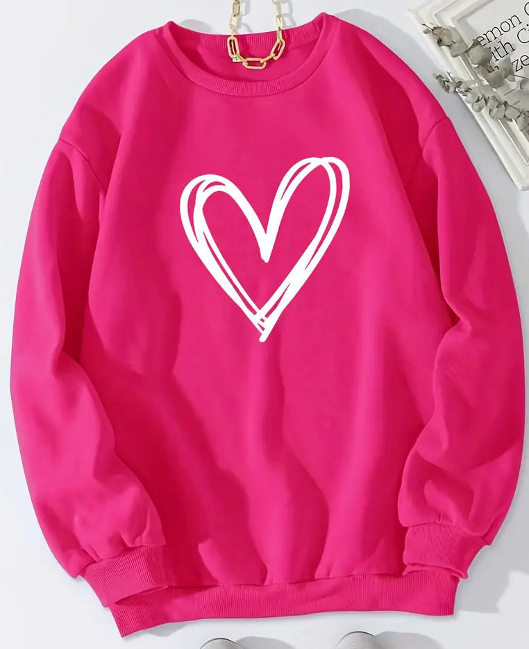 Drune | Herz-Print Rundhals-Langarm sweatshirt