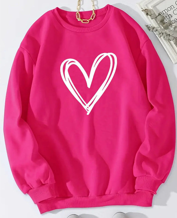 Drune | Herz-Print Rundhals-Langarm sweatshirt