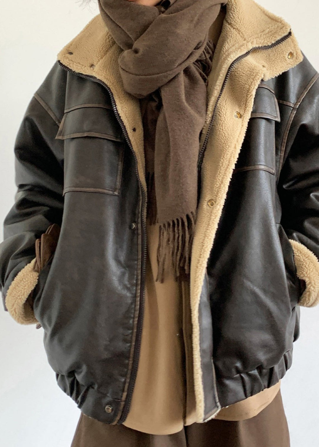 Drune | Inspirierte Lammfleece gefütterte Lederjacke – Unisex-Stil