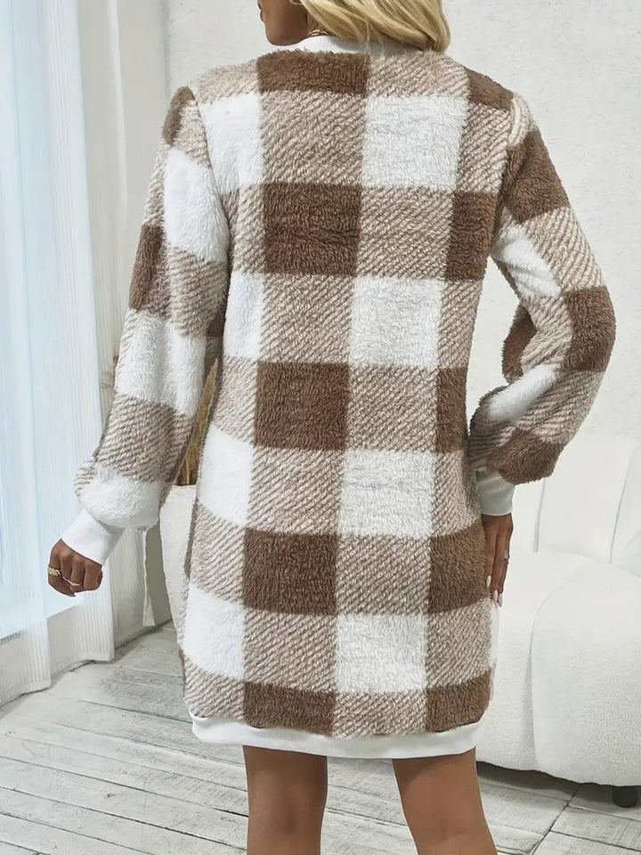 Drune | Schicke Herbstbraune Kariert V-Ausschnitt Pulloverkleid für Frauen