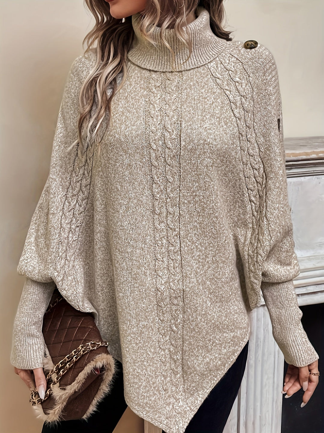 Drune | Poncho Sweater mit Knöpfen Acryl Elegant und Komfortabel