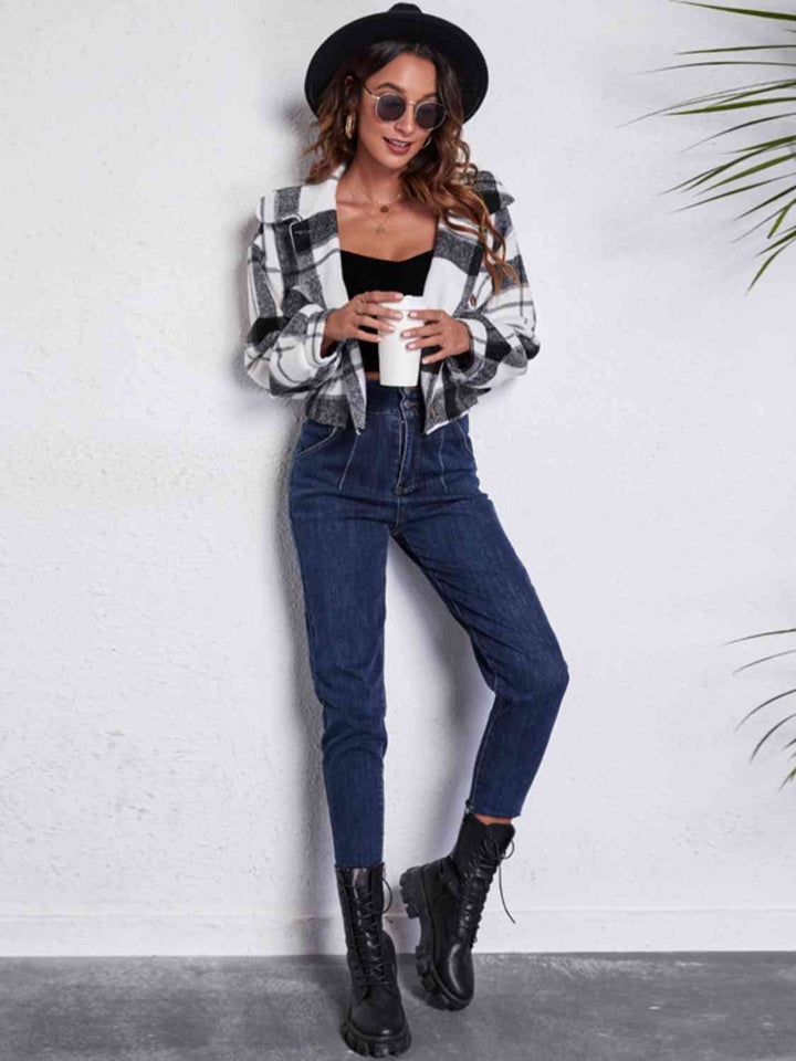Drune | Karierter Knopf-Front-Jacke mit Taschen