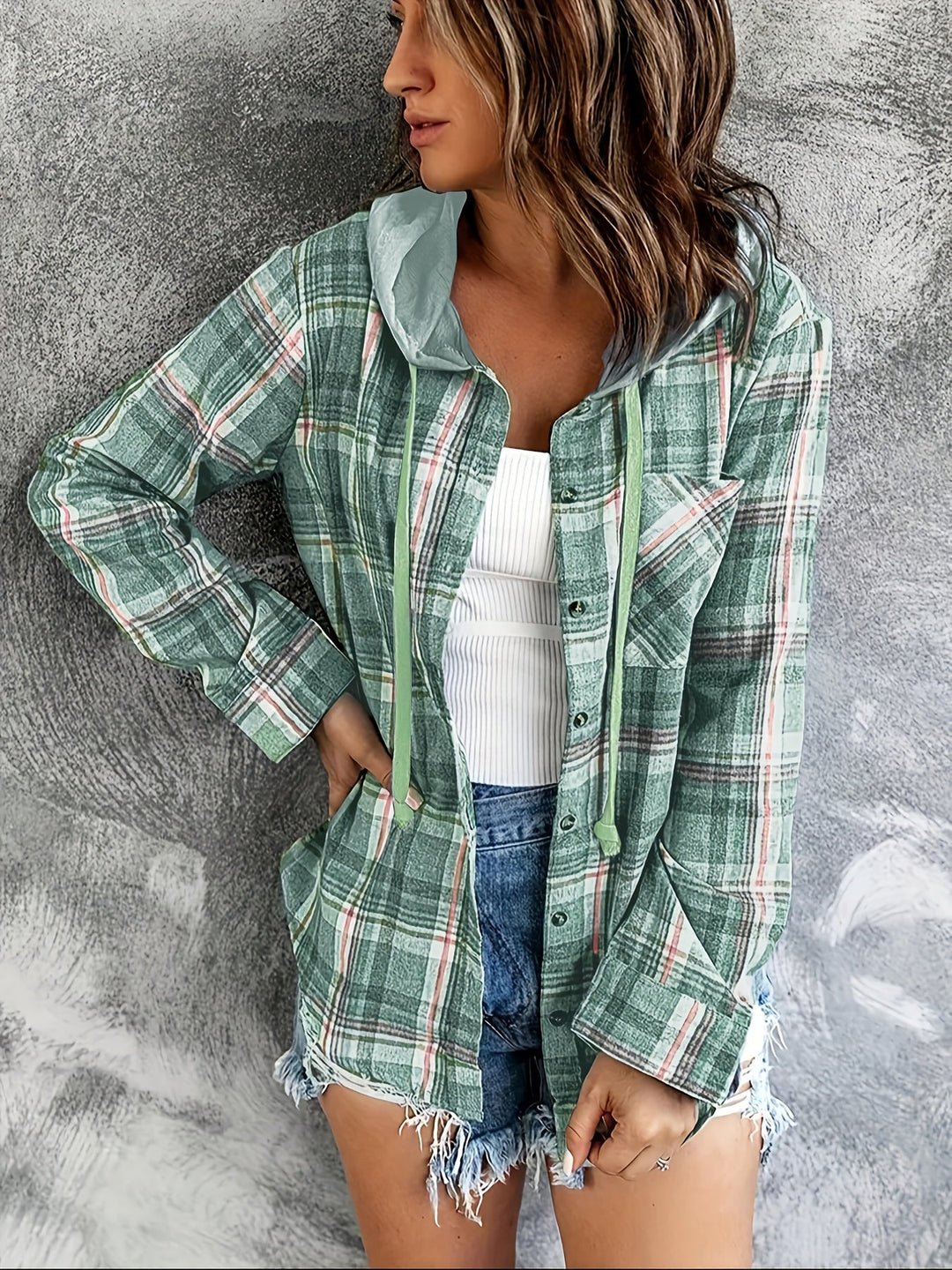 Drune | Karierte Jacke mit Kapuze Baumwolle und Polyester Leger und Komfortabel