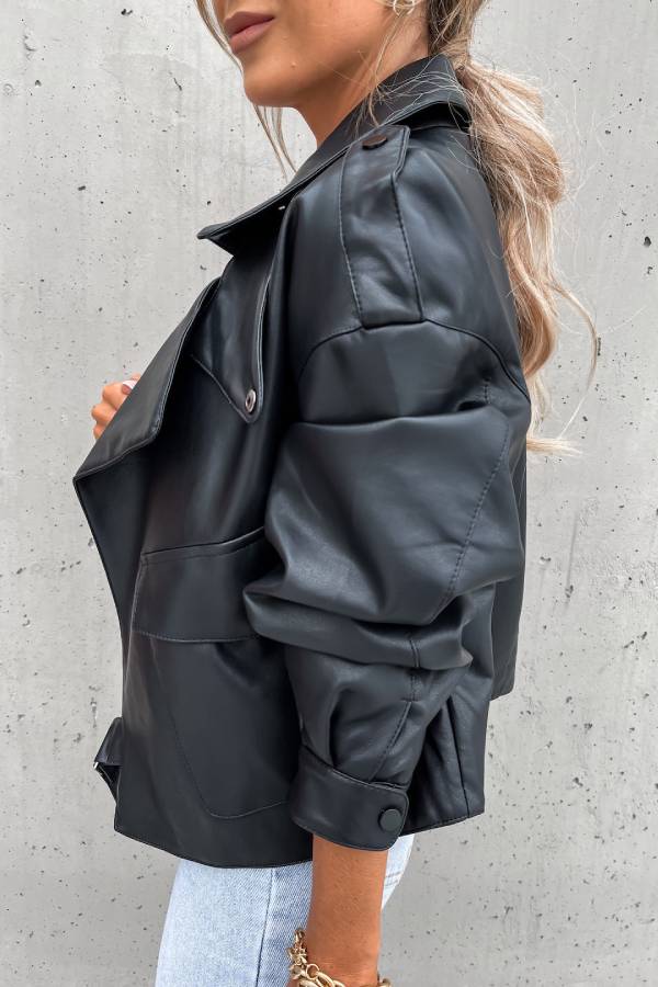 Drune | Leder Revers Taschen Britischer Stil Kurzjacke
