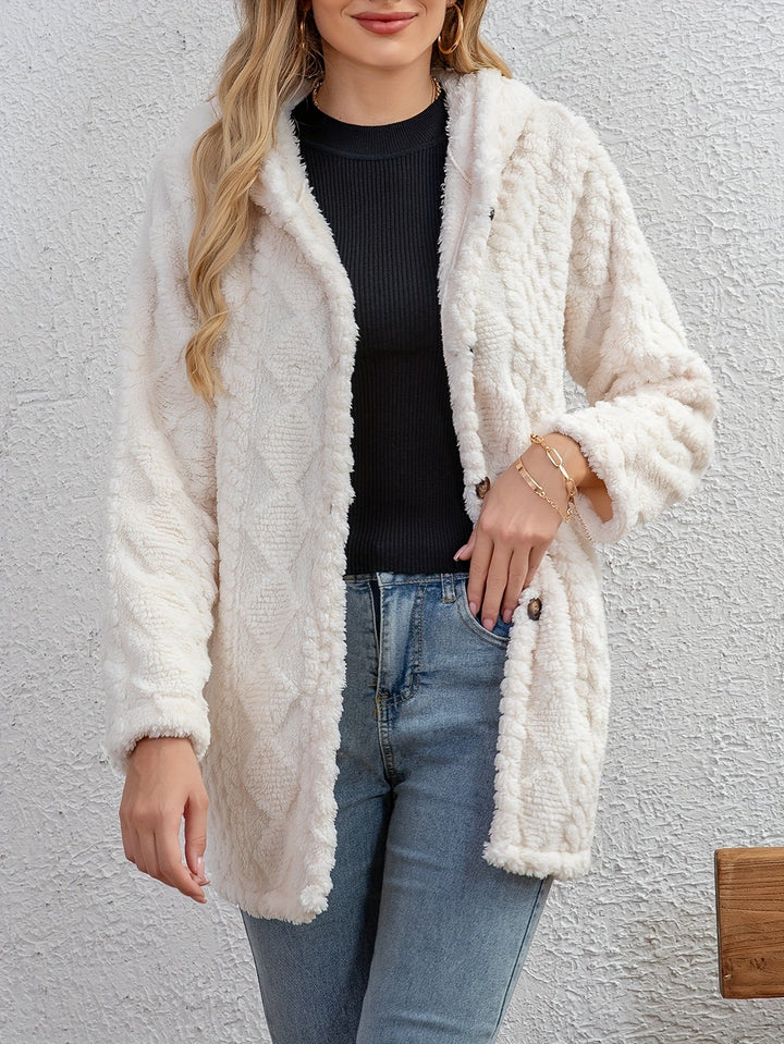 Drune | Fluffy Kapuzenjacke mit Knöpfen Polyester Weich und Warm