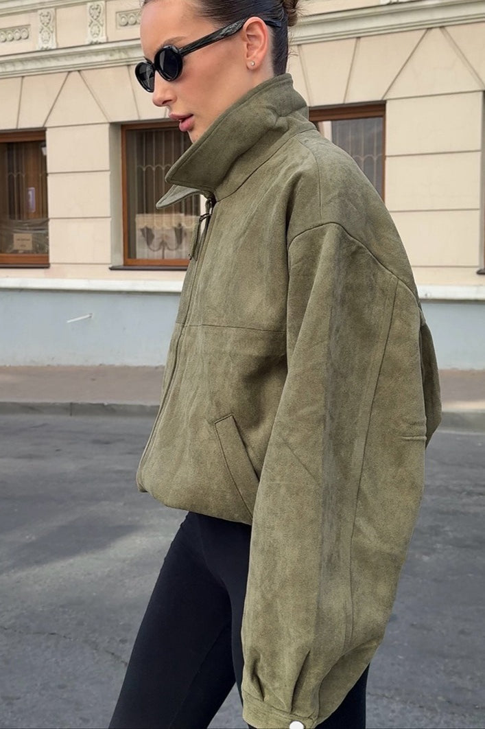 Drune | Grüne Wildlederkragenjacke