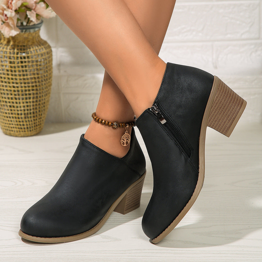Drune | Stiefeletten - Damen bequeme Stiefel mit Blockabsatz und Reißverschluss