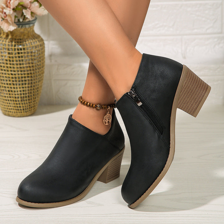 Drune | Stiefeletten - Damen bequeme Stiefel mit Blockabsatz und Reißverschluss