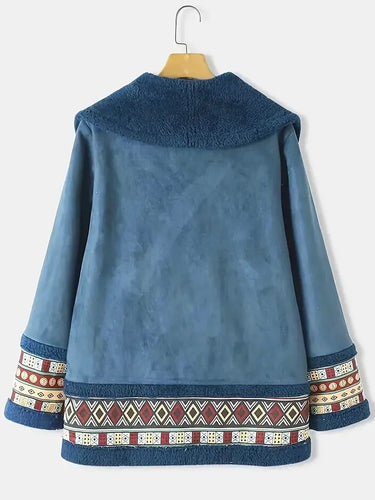 Drune | inspirierte Faux-Suede-Jacke - Sherpa-Futter - Bestickter Saum - Gemütlicher Winterstil