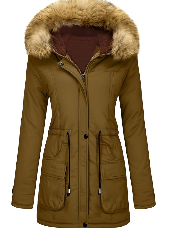 Drune | Fleece-Parka-Winterjacke mit veganer Fell-Kapuze für Damen - Perfekt für Outdoor-Aktivitäten