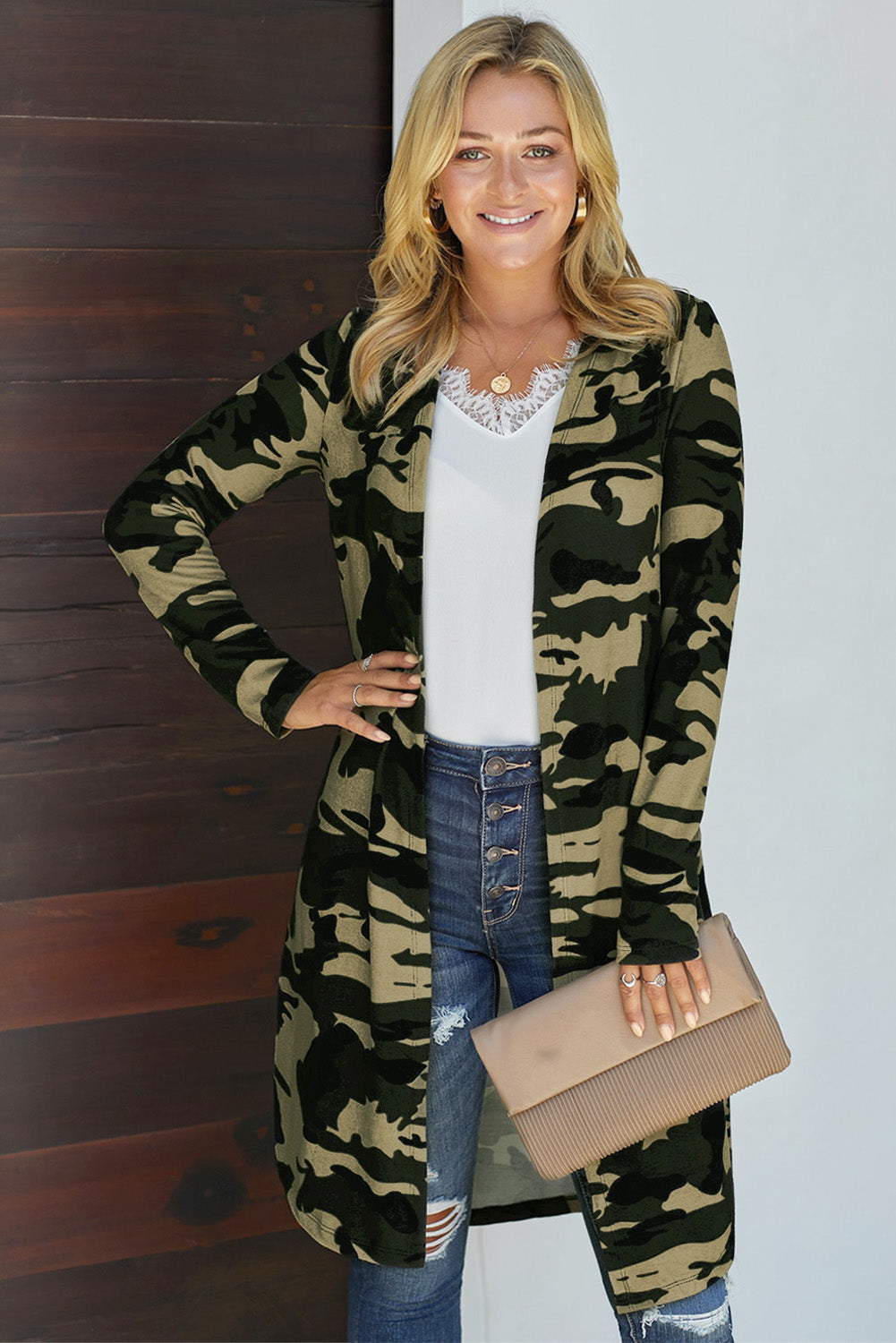 Drune | Bedruckter Offene Front Langarm Cardigan