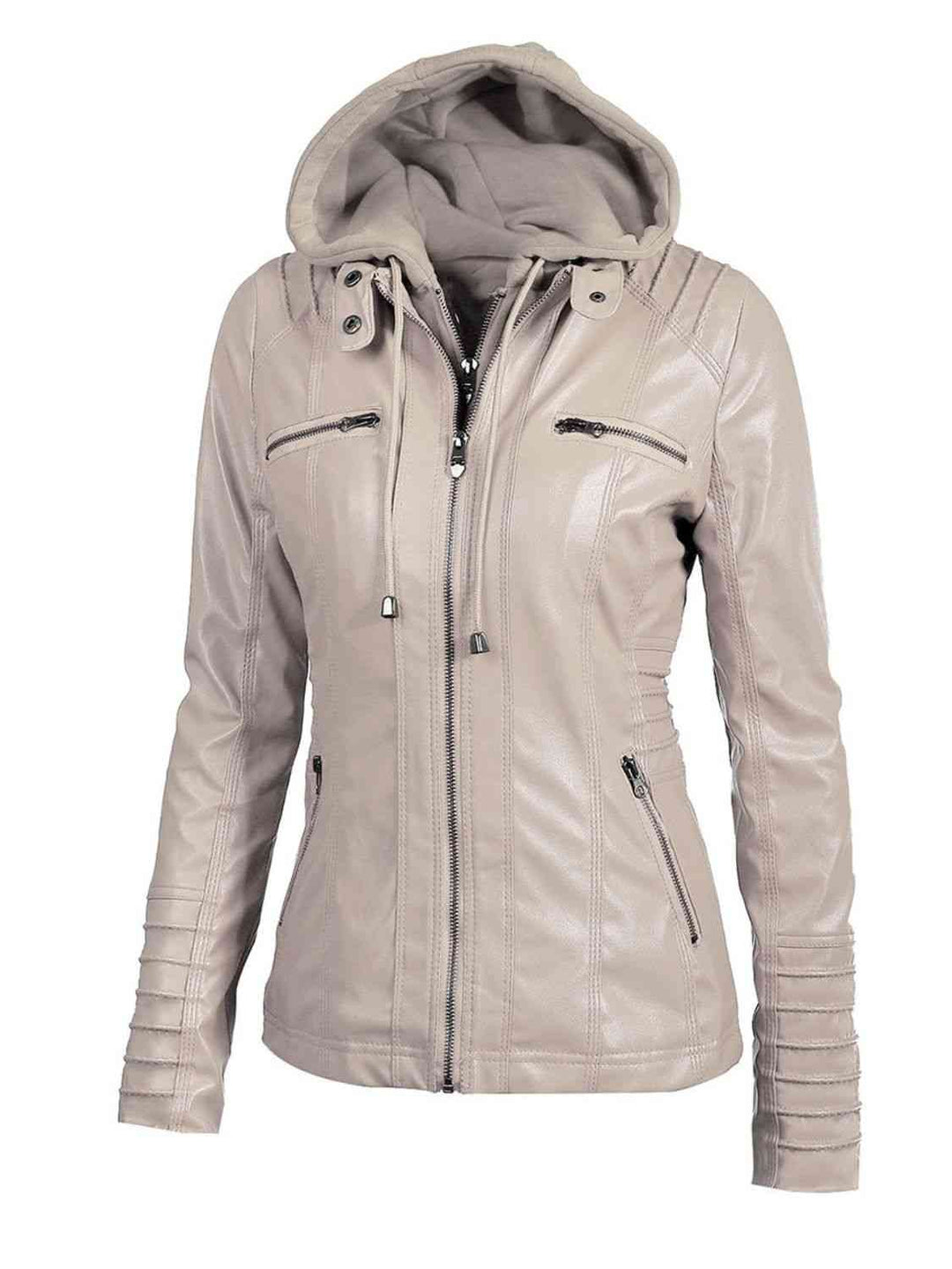Drune | PU-Jacke mit Kapuze und durchgehendem Reißverschluss