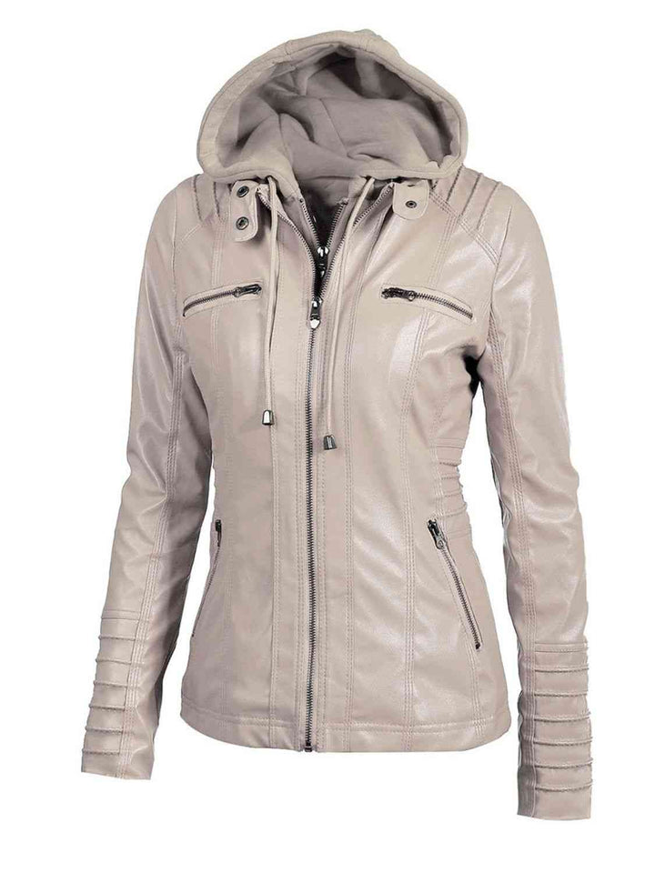 Drune | PU-Jacke mit Kapuze und durchgehendem Reißverschluss