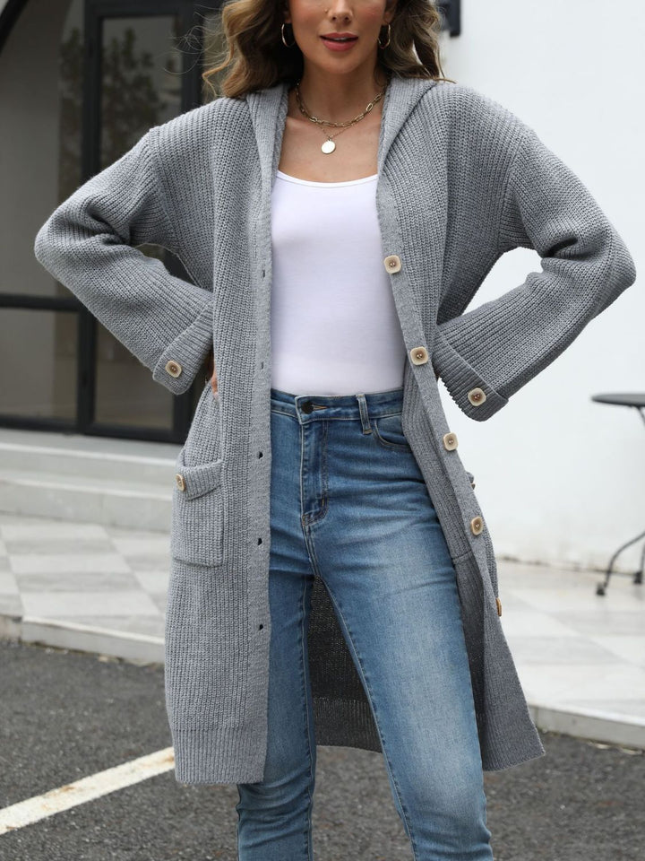 Drune | Lange Strickjacke Knopfverschluss Zeitlos und Bequem