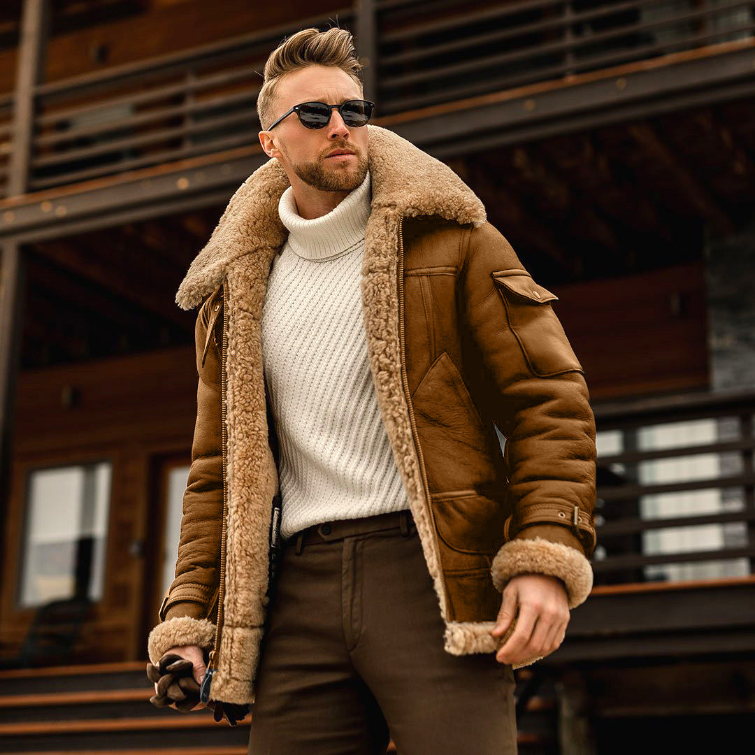 Drune | Herren Schaffell Aviator Jacke