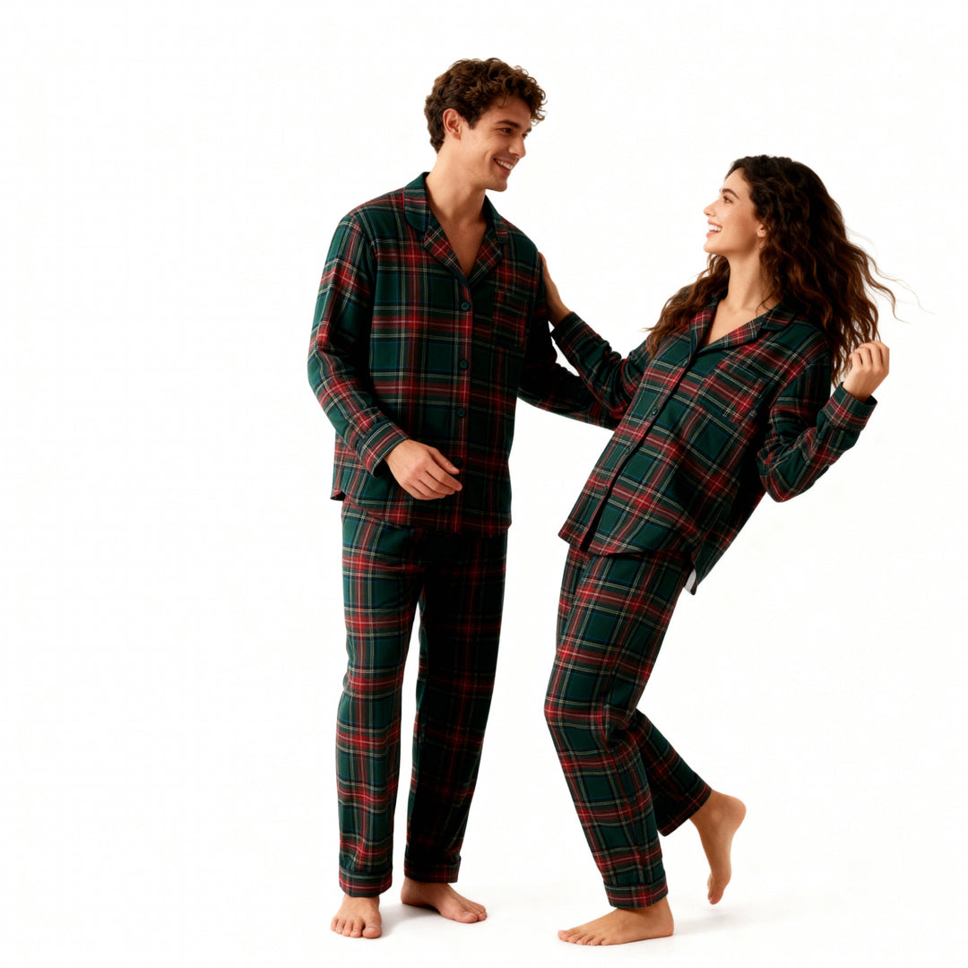 Drune | Familien-Weihnachten Plaid Knopf-Front-Pyjama-Sets
