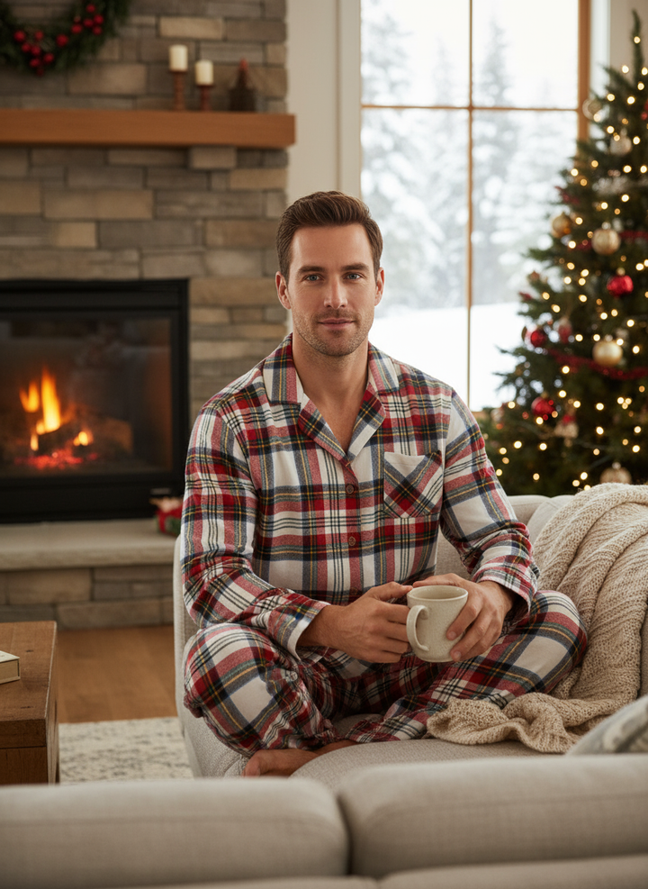 Drune | Urlaub Familie Rot Karierter Knopf-Front Passende Pyjama Set