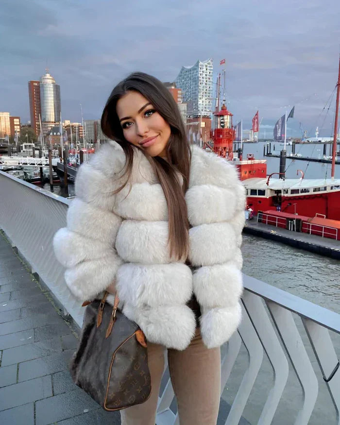 Drune | Kunstfell Puffermantel Kurze Plüsch Winterjacke