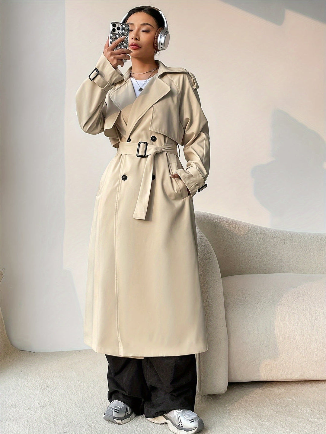 Drune | Trenchcoat mit Gürtel und mittellangem Design für Damen - Perfekt für den Alltag