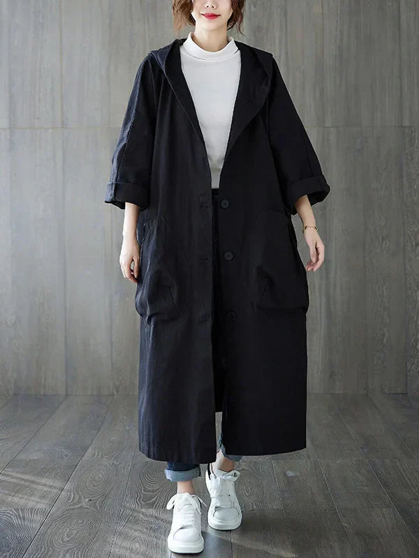 Drune | Longline Mantel - Mit Kapuze und aufgesetzten Taschen