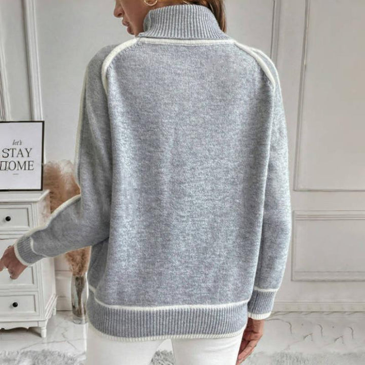Drune | Strickpullover mit Hohem Kragen Kontrastkanten Warm und Modern