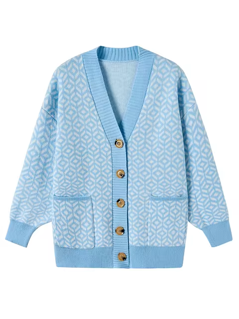 Drune | Cozy knitted cardigan with geometric pattern and button placket