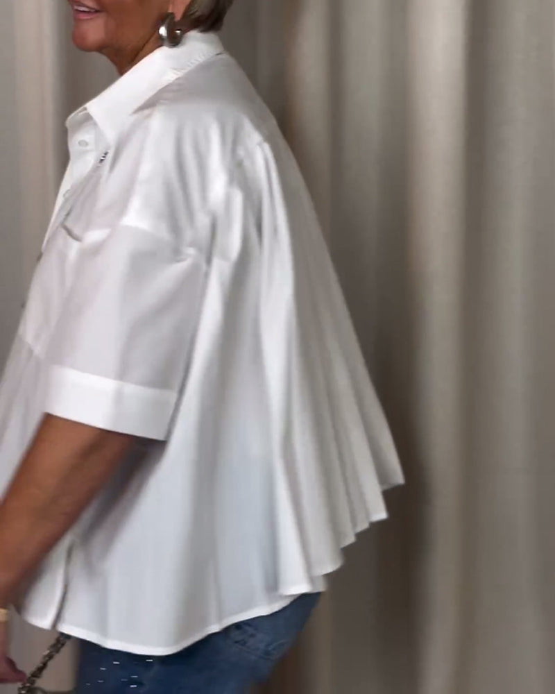 Drune | Weiße Kurzärmelige Bluse mit Plissiertem Rücken