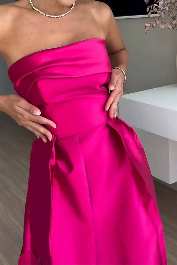 Drune | Luxuriös Poise Satin Gespaltenes Mesh-Punkted Stoff Off-Shoulder Formale Maxi-Kleid