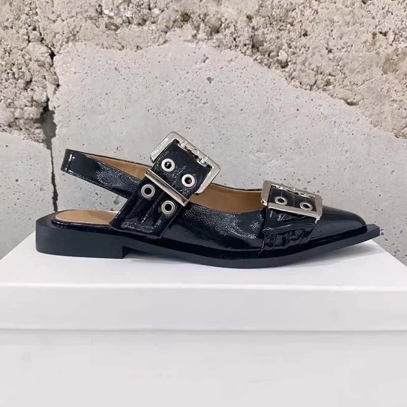 Drune | Spitz Zehen Gürtel Schnalle Mules Leder Flach Sandalen