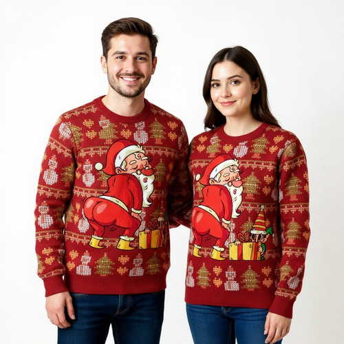 Drune | Softester Unisex Verspielter Weihnachtsmann Weihnachtspulli - Hässlicher Feiertags-Pullover