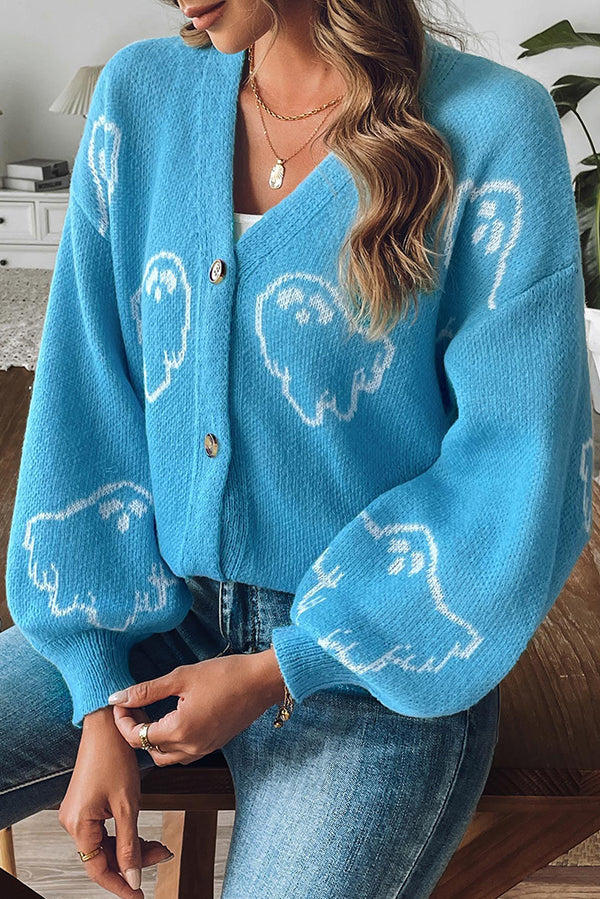 Drune | Halloween-Geist Strickpullover mit Knöpfen