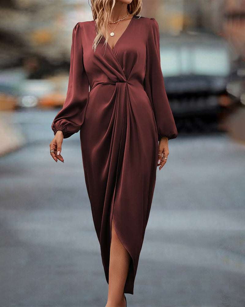 Drune | Elegantes Kleid mit Laternenärmeln und V-Ausschnitt