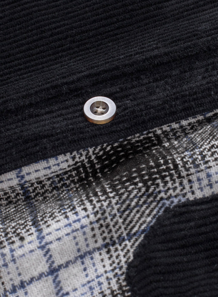 Drune | Karierte Farbblock Gefallen Schulter Corduroy Shacket