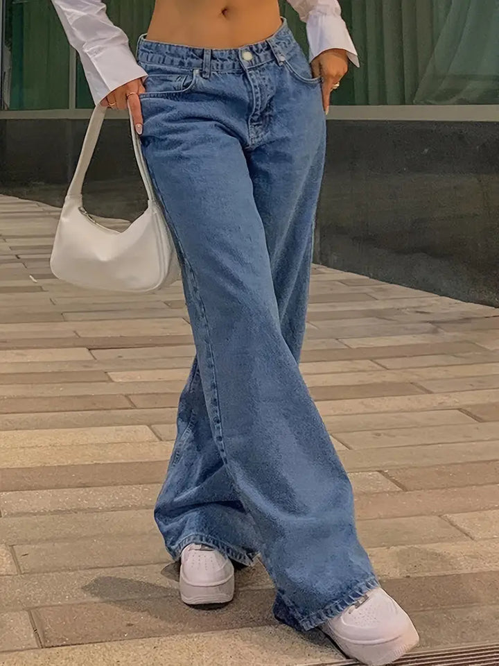 Drune | Dunkelblaue Lockere Baggy Boyfriend Jeans Mit Niedriger Taille