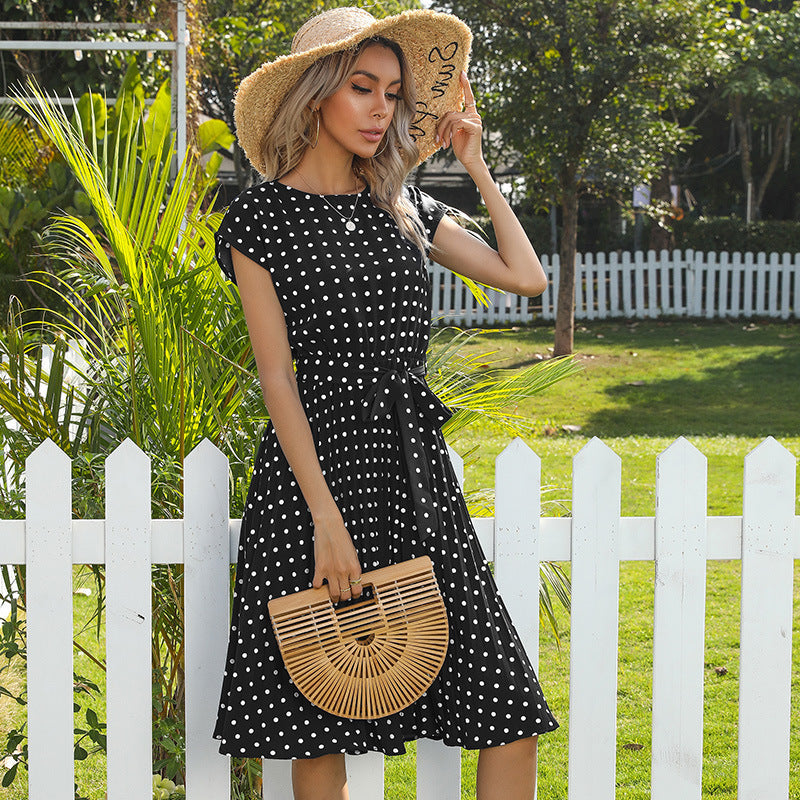 Drune | Elegantes Polka Dot Midi Kleid Mit Kurzem Ärmel Für Damen