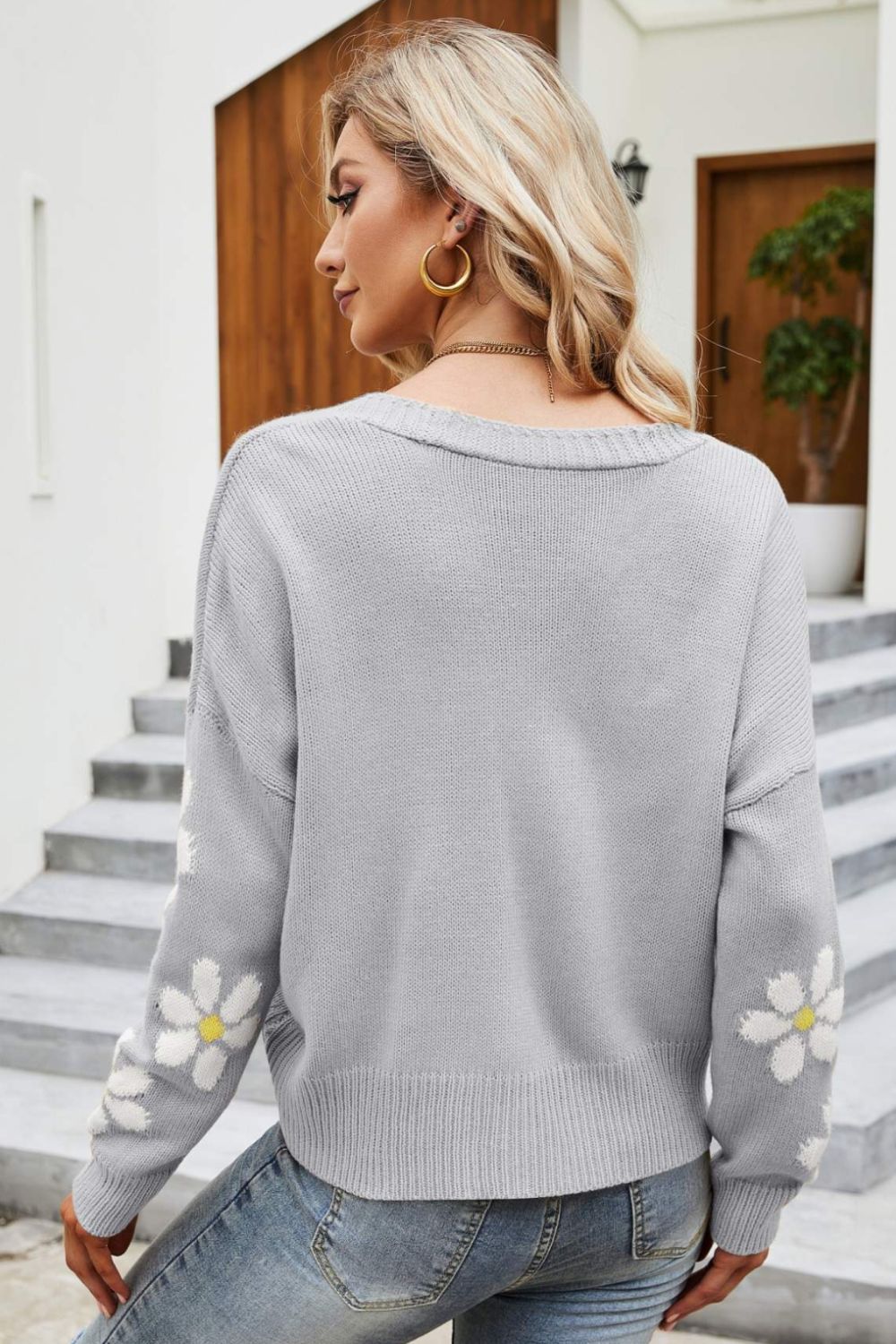 Drune | Floral Ribbed Trim Drop Shoulder Cardigan