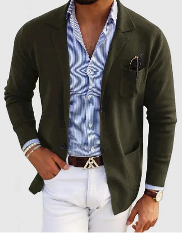 Drune | Herren Strickjacke Mit Lässigen Knöpfen, Taschen Und Reverskragen, Einfarbig, Langärmelig
