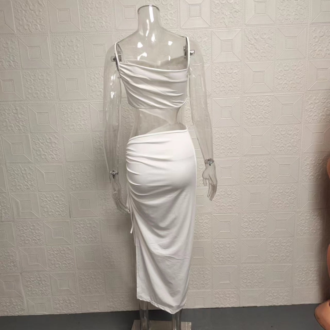 Drune | Schrumpfendes plissiertes unregelmäßiges Kleid mit schräger Schulter