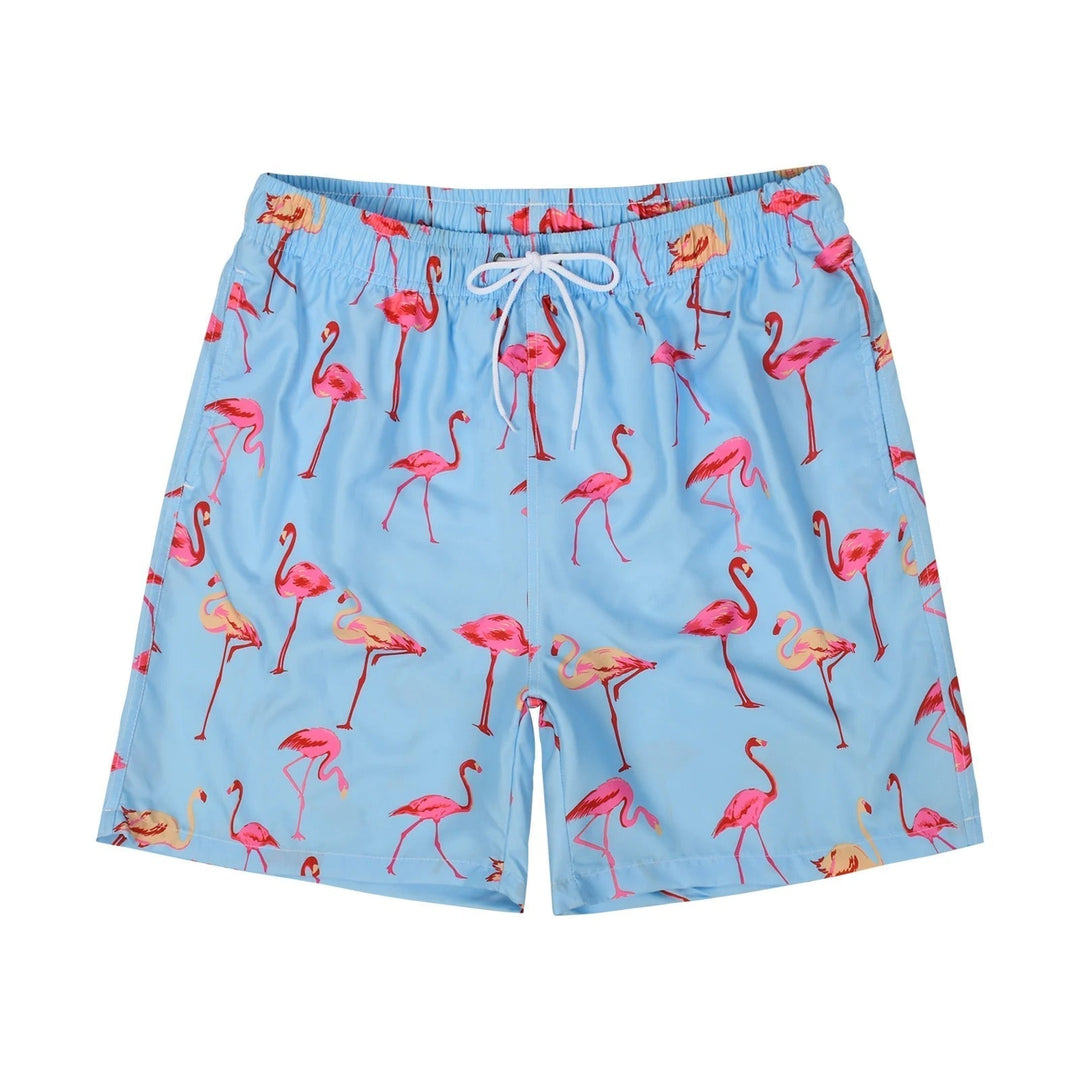 Drune | Hellblau Bade Shorts mit Vogelprint für Männer