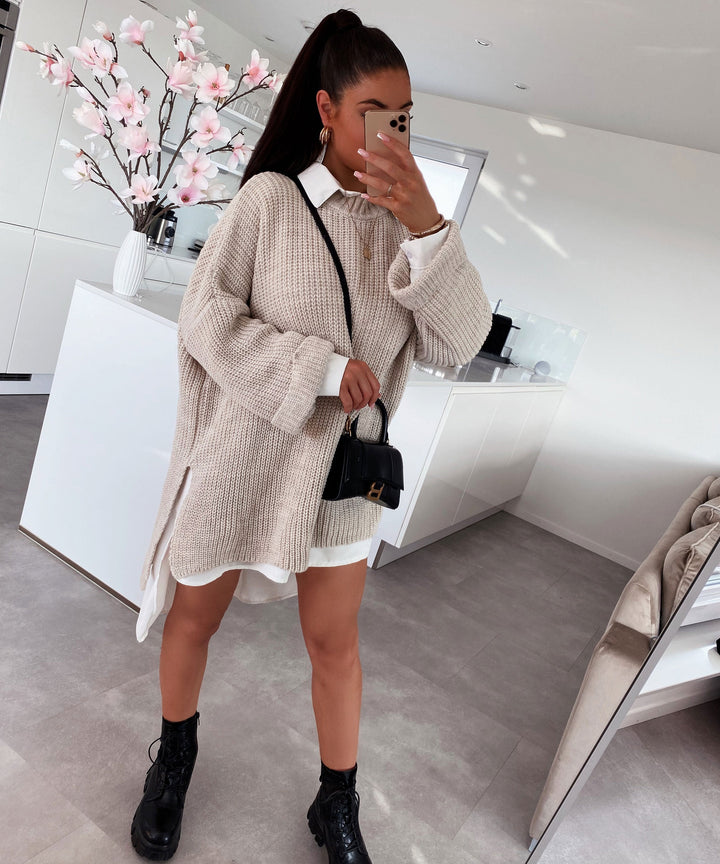 Drune | Cozy oversized knit sweater in soft beige