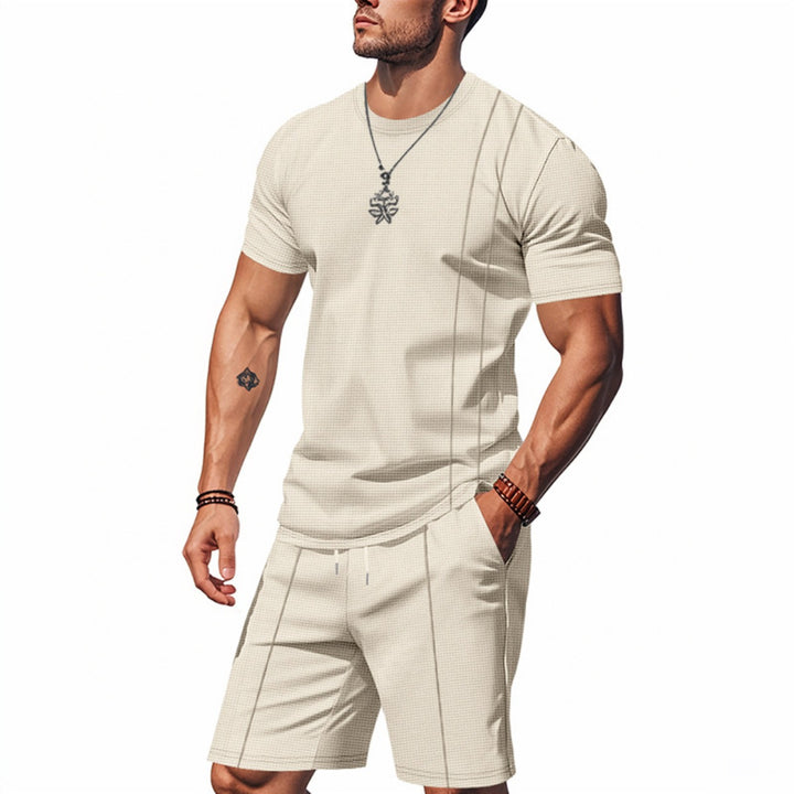 Drune | Waffel-Kurzarm-Shorts Zweiteiliges Set