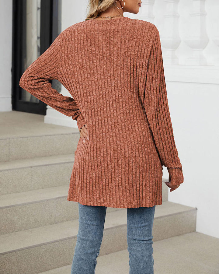 Drune | Lässiger Einfarbiger Cardigan mit Langen Ärmeln und Tasche