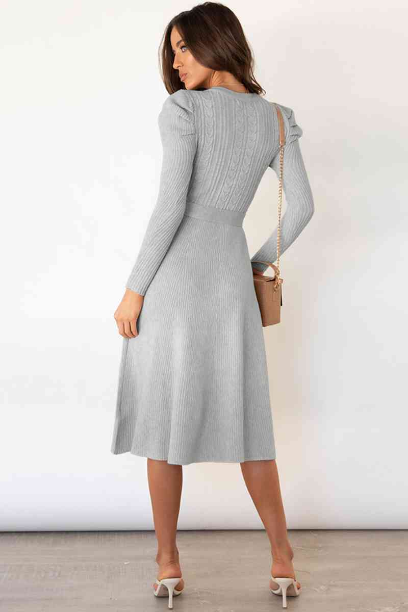 Drune | Rundhalsausschnitt Langarm Knoten Taille Pullover Kleid