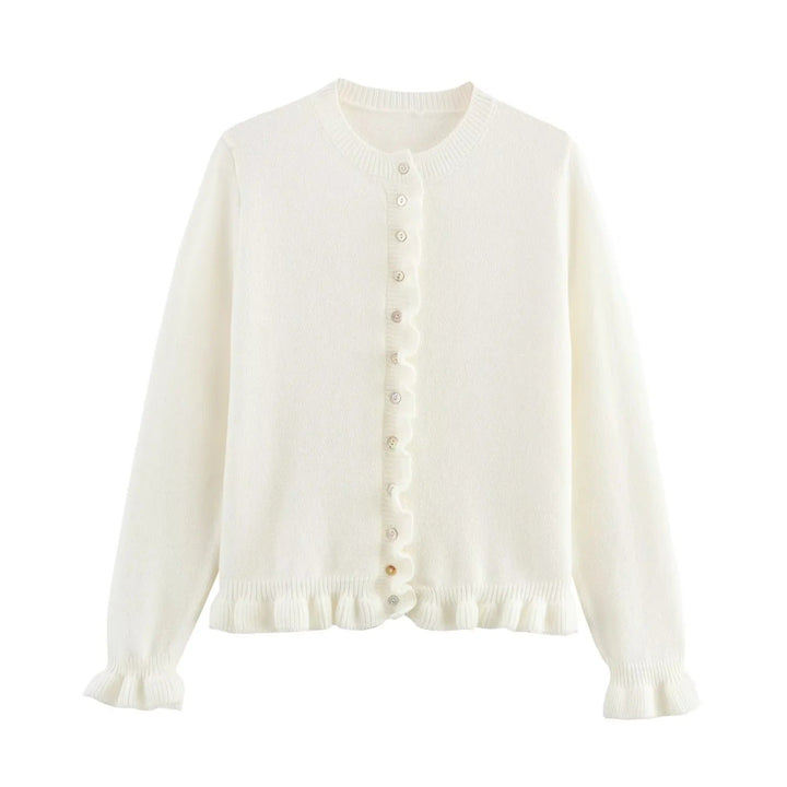 Drune | Ruffled women's cardigan with buttons, chic layered top