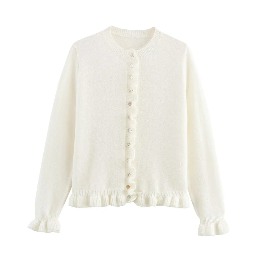 Drune | Ruffled women's cardigan with buttons, chic layered top