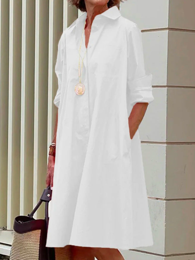 Drune | Hemdblusenkleid Mit Umlegekragen & Dreiviertelärmel
