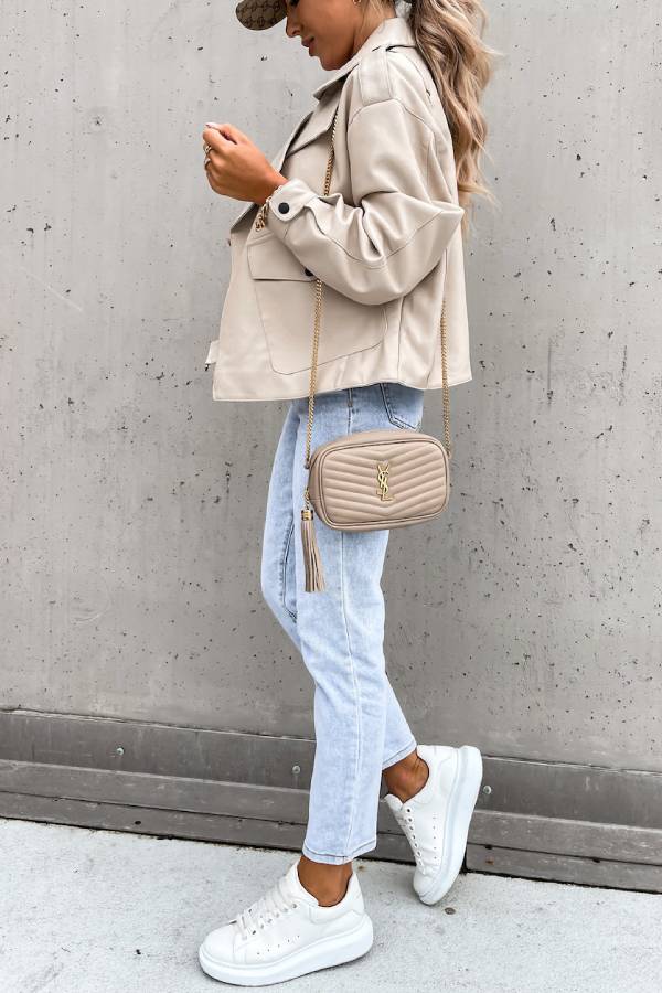 Drune | Leder Revers Taschen Britischer Stil Kurzjacke