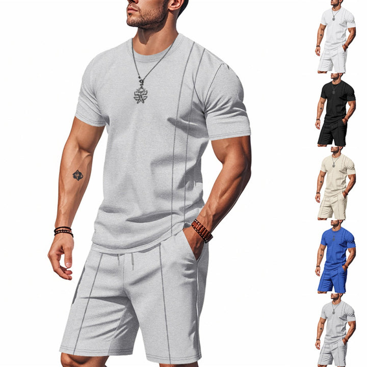 Drune | Waffel-Kurzarm-Shorts Zweiteiliges Set